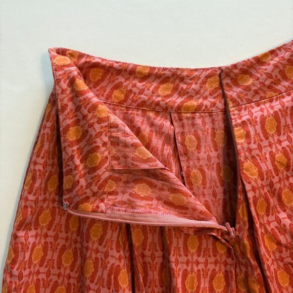 Talbots Pleated A-Line Skirt Womens Size 2P Orange Pink Geometric Flare 2 Petite - Picture 5 of 8